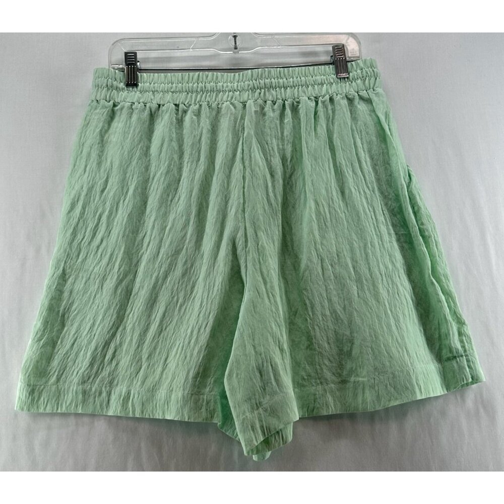 House of Harlow 1960 Crinkle Shorts Women L Drawstring Waist Relaxed Light Green - Picture 2 of 12